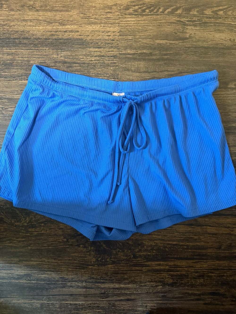 Juicy Couture Blue Ribbed Lounge Shorts with Rhinestone Logo